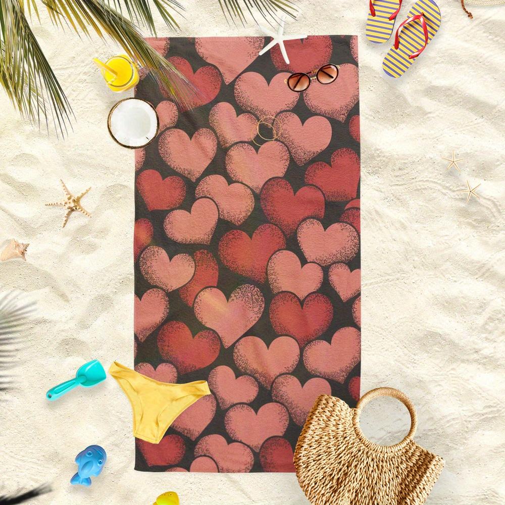 Asciugamano da Spiaggia a Forma di Cuore Stampa Romantica Amore Colore Rosso Rosa Asciugatura Rapida Morbido Microfibra Asciugamano da Bagno per Donne Regalo di San Valentino
