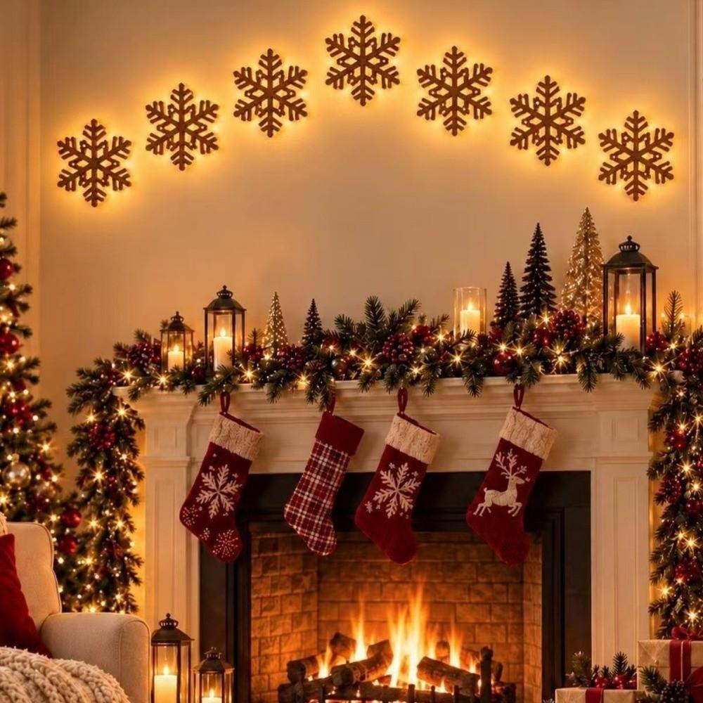 7pcs Warm White Light Christmas Wall Stickers Lighted Christmas Decorations Fireplace Decoration