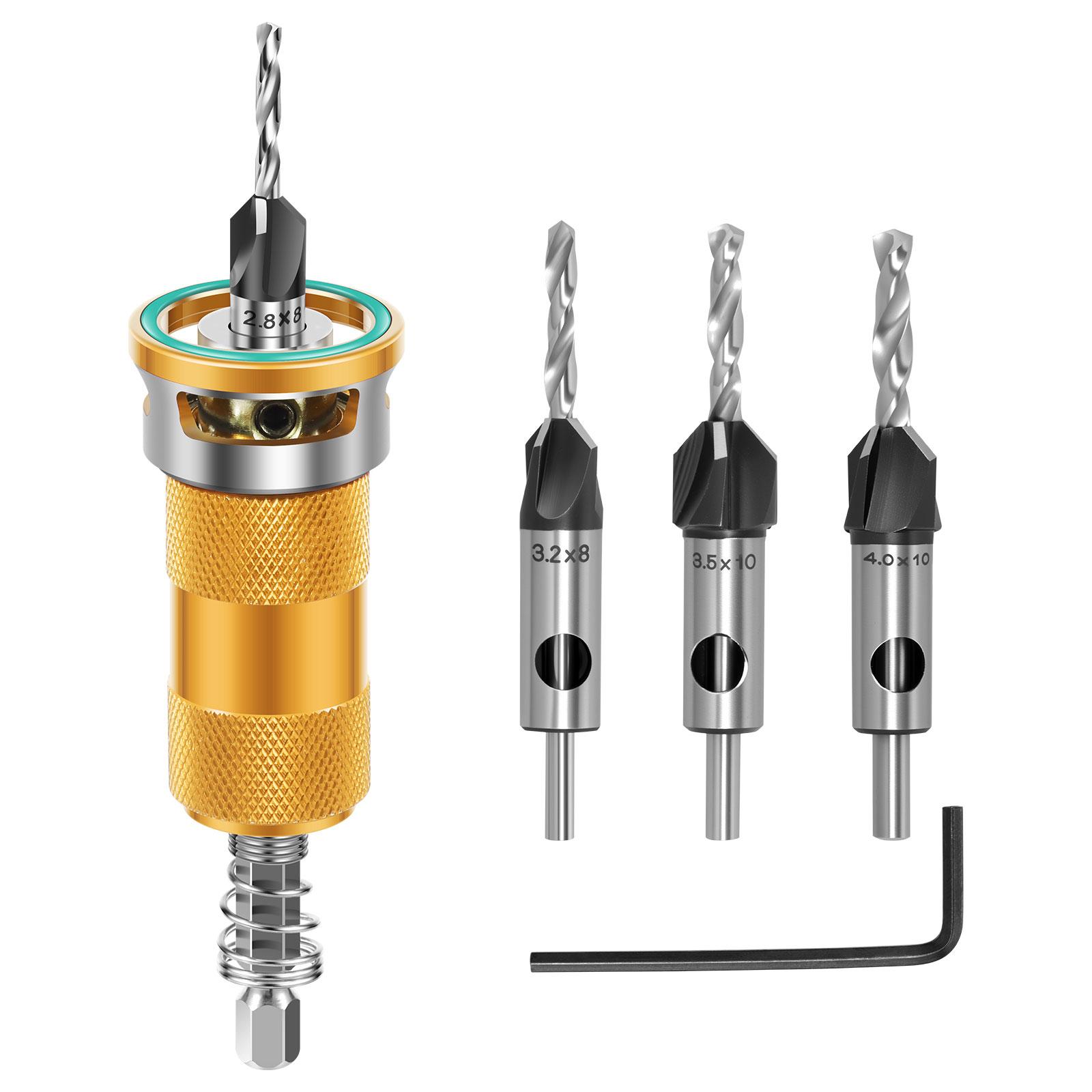 

5Pcs New Countersink Drill Bit Set with Depth Stop Aluminum Alloy Wear Resistant Adjustable Drill Bit for Woodworking Drilling жёлтый