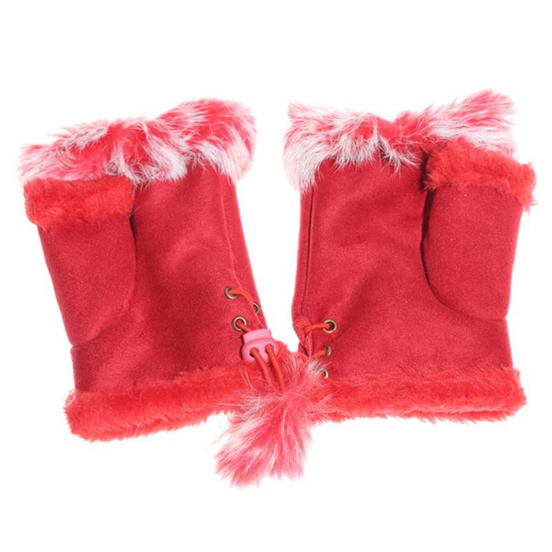 High Quality Half Finger Female Gloves Cute Plush Leather Gloves Faux Rabbit Hair Wrist Fingerless Mittens For Women