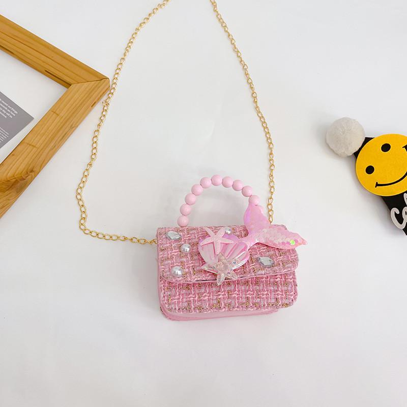 

Stylish Korean Princess Mini Handbag With Pearl Accents For Kids In Cute Designs Fish Gold Pink