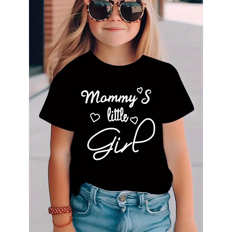 European sizes Summer Fashion Short-Sleeve T-Shirt for Girls Featuring Heart Elements And The Phrase 'Mommy'S Little Girl'