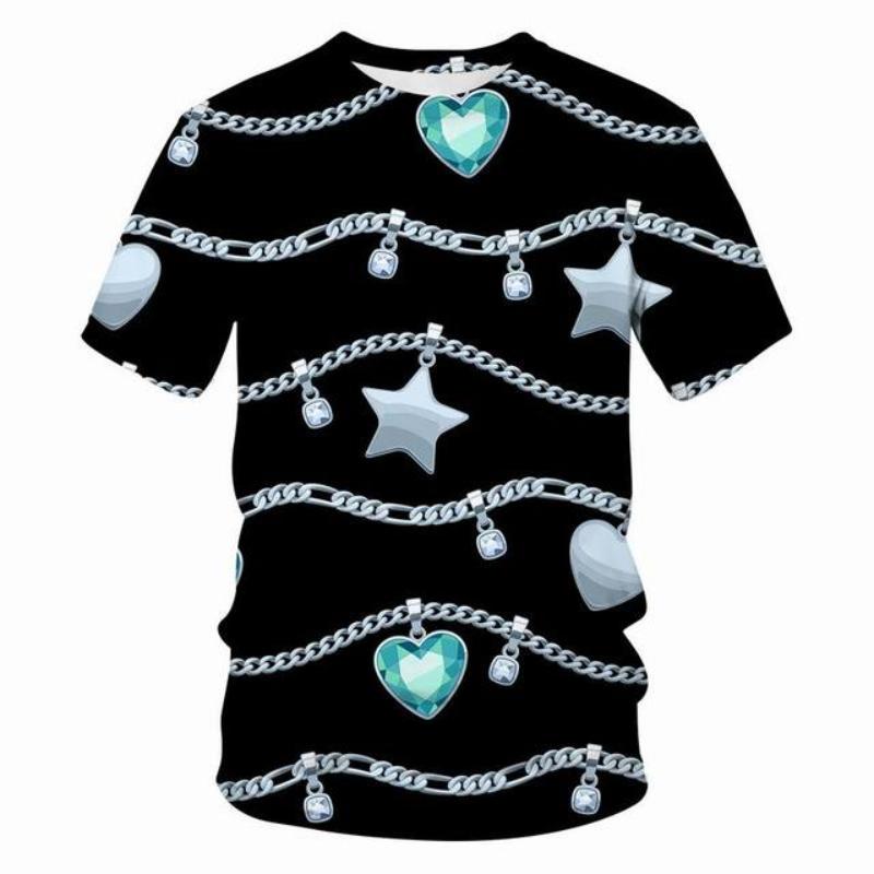 Luxusní 3d tričko s potiskem Ležérní letní styl Módní potisk Tričko s krátkým rukávem Ženy Top Chain Streetwear Volné tričko 6xl