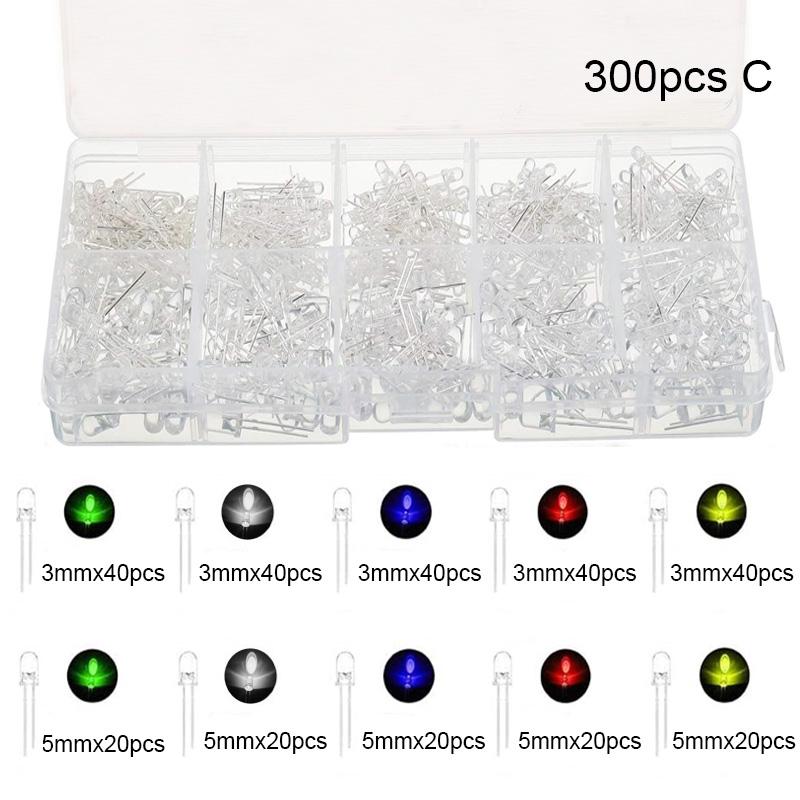 Lysemitterende dioder 5 farger elektroniske komponenter 3 mm LED / 5 mm LED assorterte farger DIY LED lysdioder sett