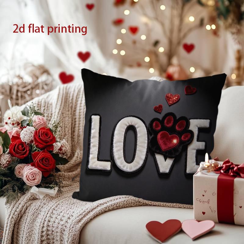 Love Paw Heart Decorative Digital Print Pillow Cover Pattern Cushion Cover Suitable for Sofa Bedroom Car Pillow Cover