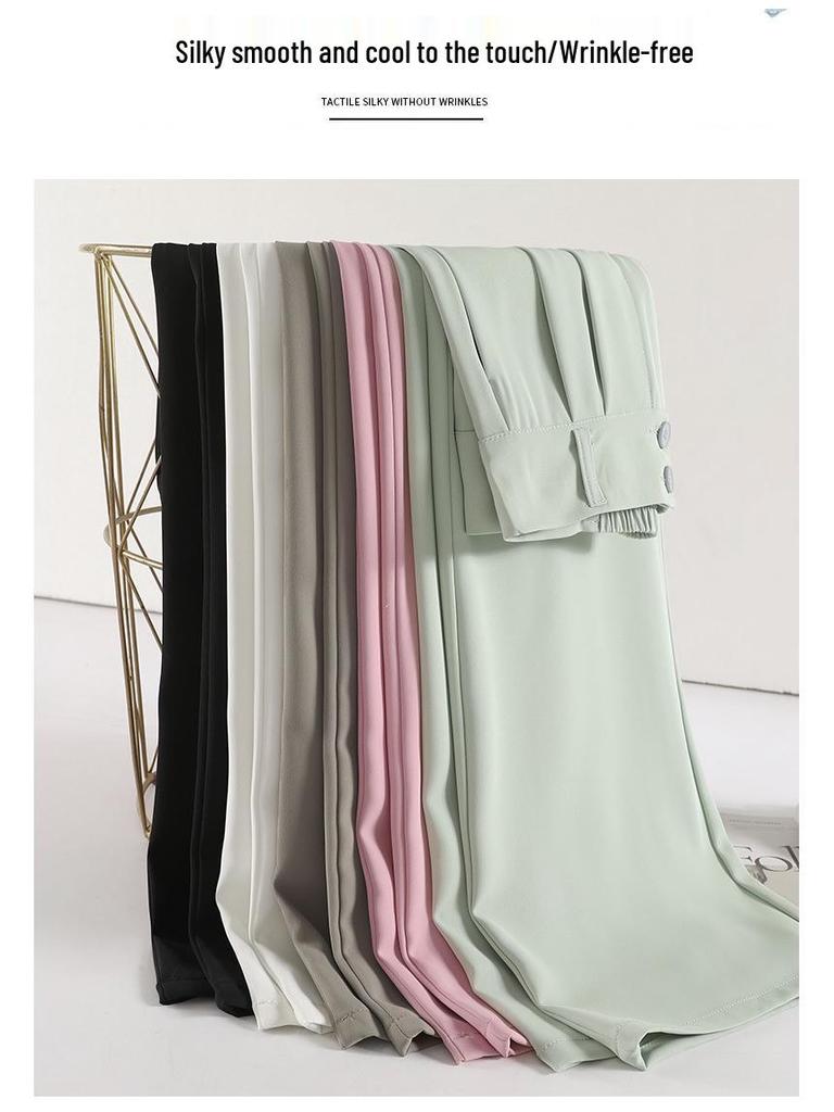 Ice Silk High Waist Chiffon Wide Leg Pants - Women's Summer Korean Style