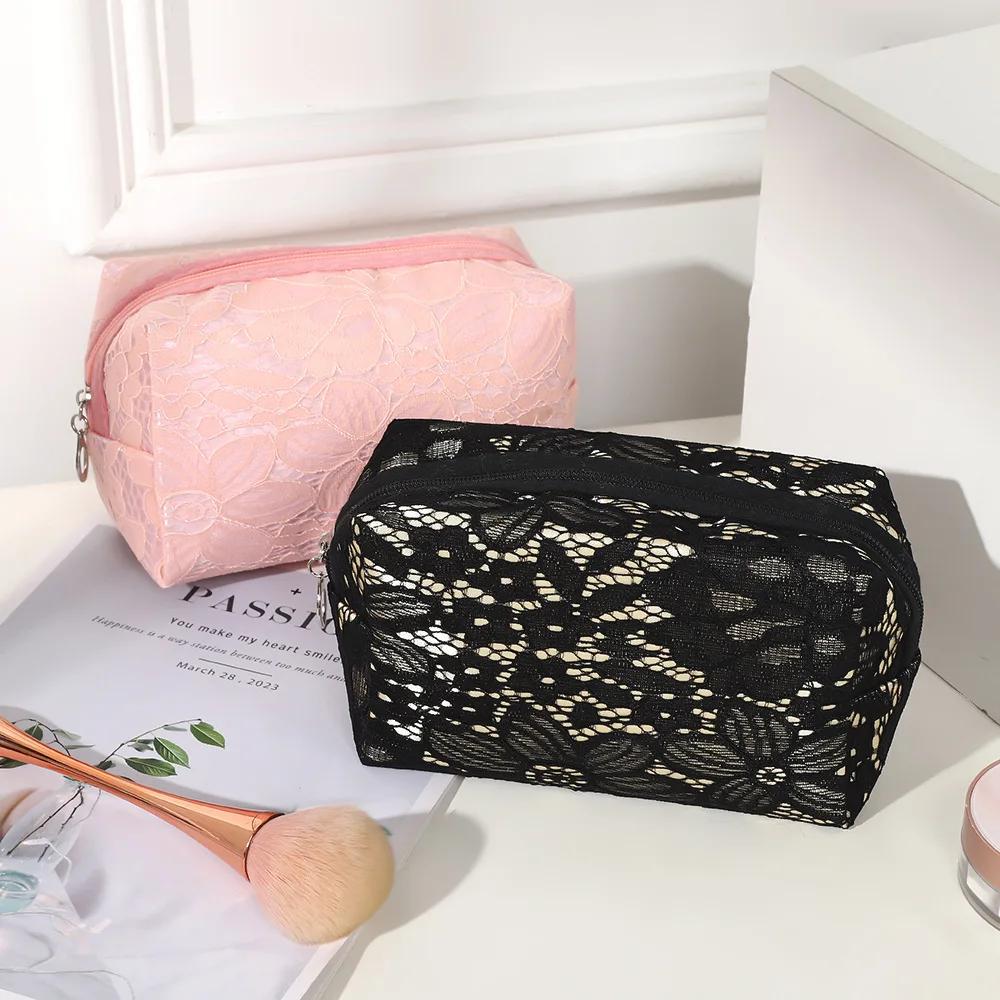 Lace Mesh Women's Makeup Bag Large Capacity Cosmetic and Jewelry Organizer Bag Zipper Square Portable Toiletry Bag