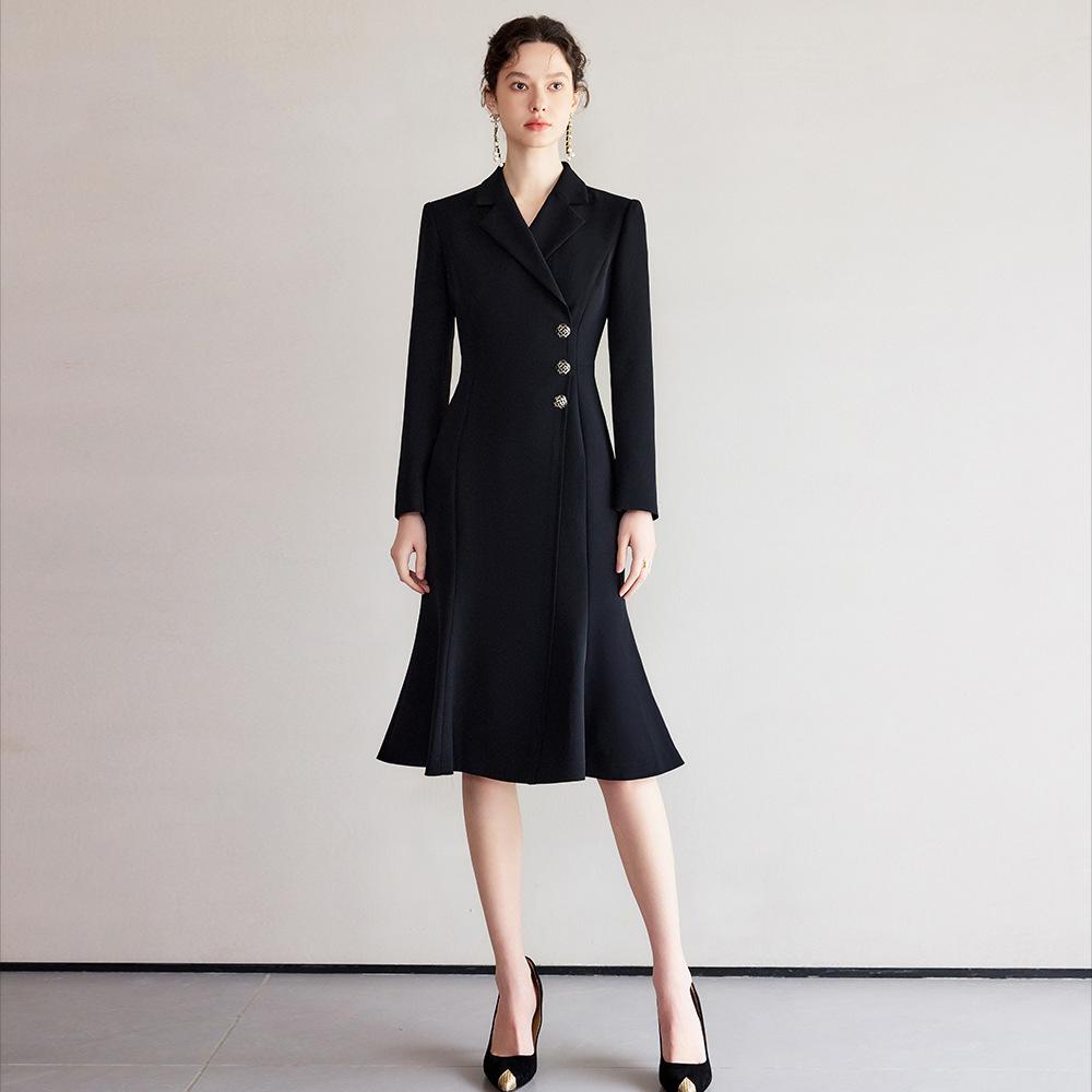 

2025 Spring Hepburn Style Women s Black Fishtail Suit Dress: Elegant and Professional Small