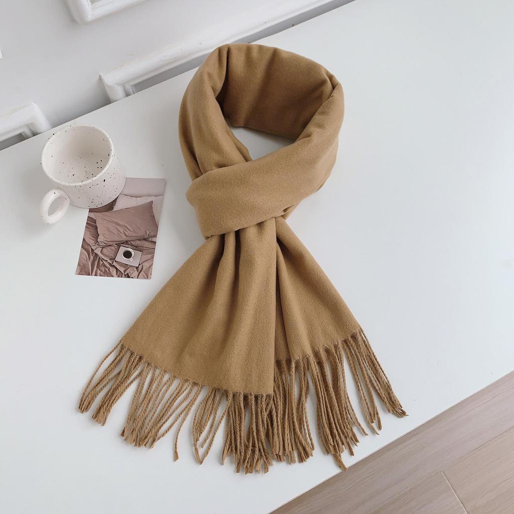 Luxuriöser Imitationskaschmir-Quasten-Schal in Uni-Rot für Damen - Koreanischer Stil, Winter-Vielseitig, Elegant