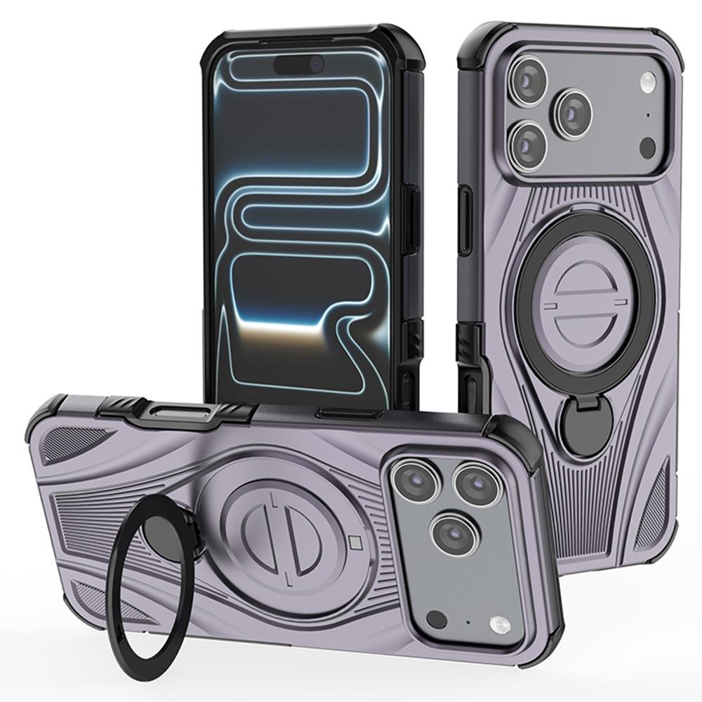 For iPhone 17 Pro Max Magnetic Case Rotating Kickstand TPU PC Shockproof Phone Back Cover