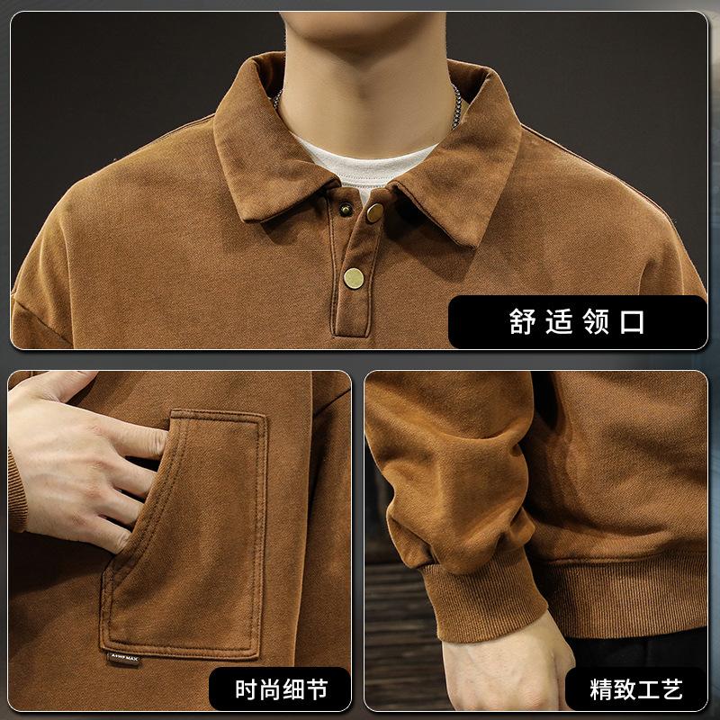 Winter Trendy Brand American Retro Polo Shirt Sweater Men'S Loose Large Size Heavy Washed Old Casual Lapel