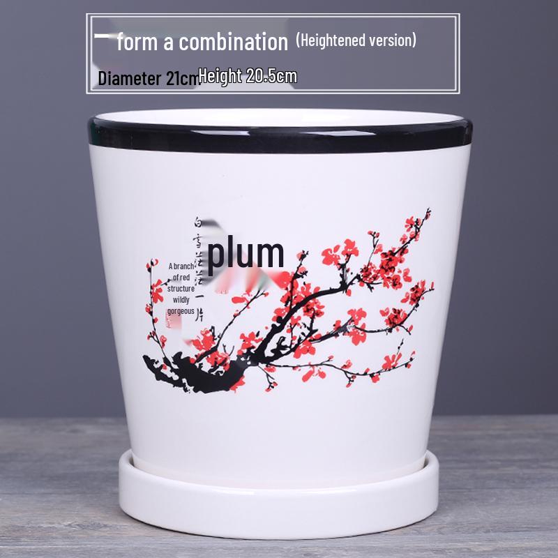 2025 Large Ceramic Flower Pot with Tray for Balcony & Living Room - Orchid & Succulent Album Style