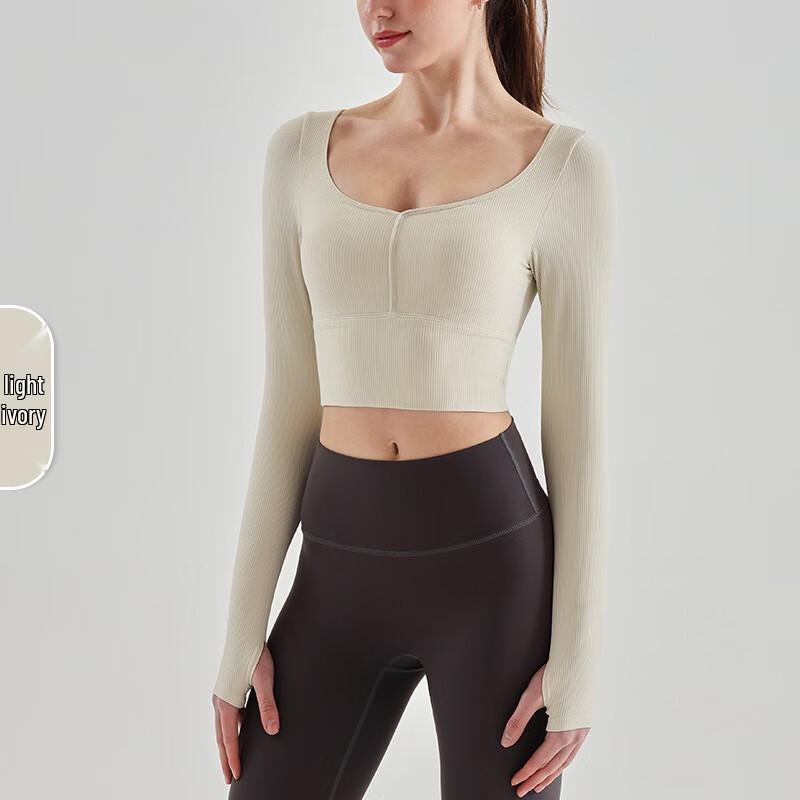 Women's Long Sleeve Fitness & Yoga Top with Fixed Chest Pads and Thumbholes