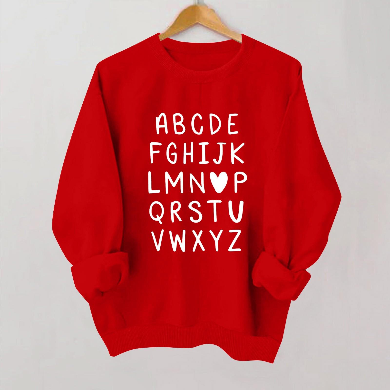 

Женская повседневная мода ко Дню святого Валентина с принтом, длинным рукавом, круглым вырезом, толстовки, пуловеры, топы XXL красный