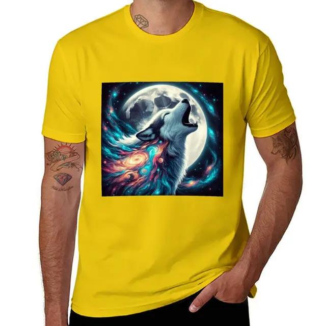 Cosmic Wolf Howg At the Moon TShirt Plus Size Tops New Edition Kawaii Clothes Tshirts for Unisex