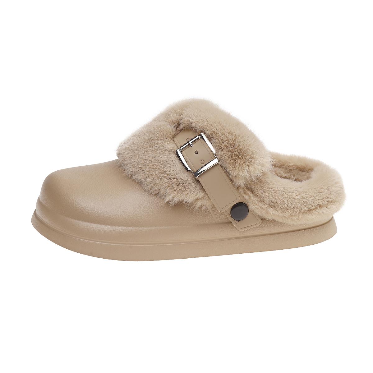 

Fashion Winter Cotton Mopping Fashion Round Toe Deep Mouth Metal Buckle Plush Warm Non-slip Flats 41 хаки