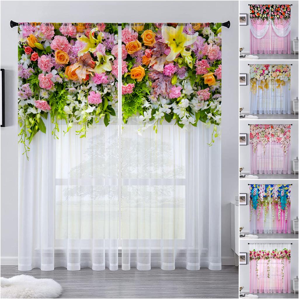 Weiße Tüllgardine Mit Sonnenblumen-Stickerei – Elegant & Lichtdurchlässig Für Wohnzimmer