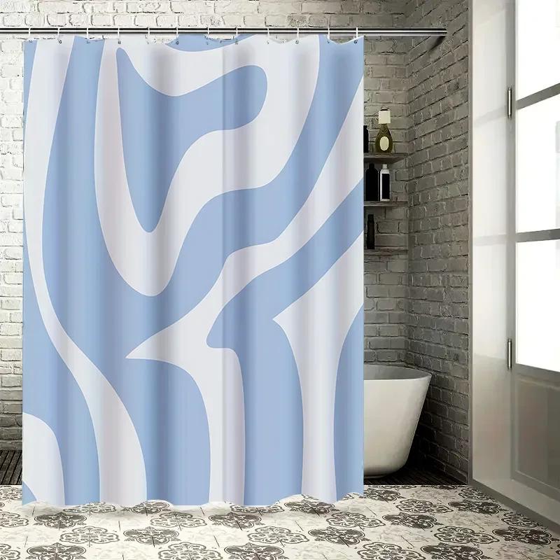 

Blue & White Abstract Shower Curtain – Waterproof & Durable Design For Modern Bathroom Decor, Easy-Clean Spring Home Refresh W60H190(CM)-1 Pcs