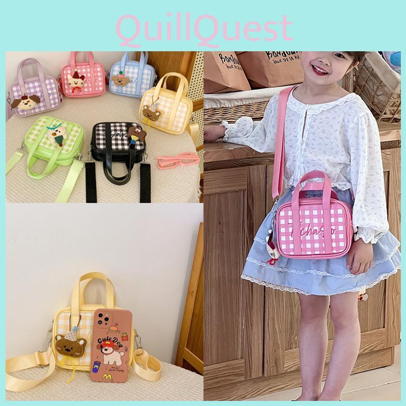 Splicing Colorful Doll Pendant Kids Pu Handbag Cartoon Casual Shoulder Bag