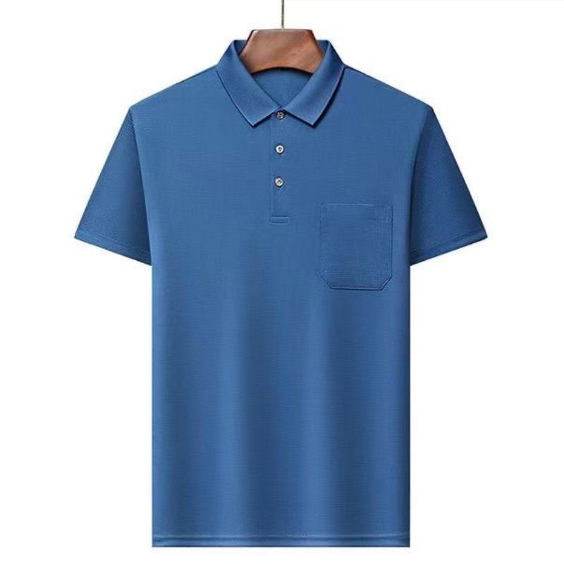 Мужская летняя синяя рубашка-поло с воротником-поло, карманом и коротким рукавом L синий