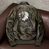 New Biker Jacket Men Genuine Leather Short Coat Horsehide Flight Bomber with Indian Embroidery