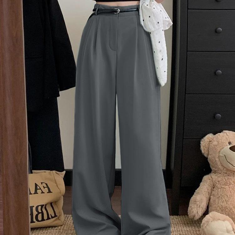 Women's High-Waisted Floor-Length Wide-Leg Trousers - Casual, Loose Fit for Spring and Autumn