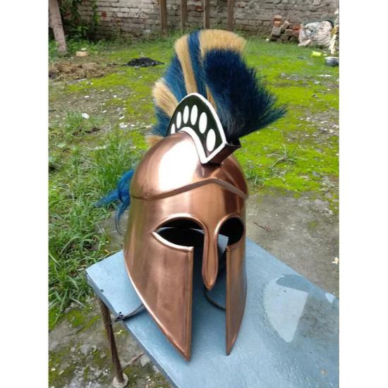 Medieval Greek Corinthian Helmet W/LONG PLUME Athenian Spartan Costume 18g Steel