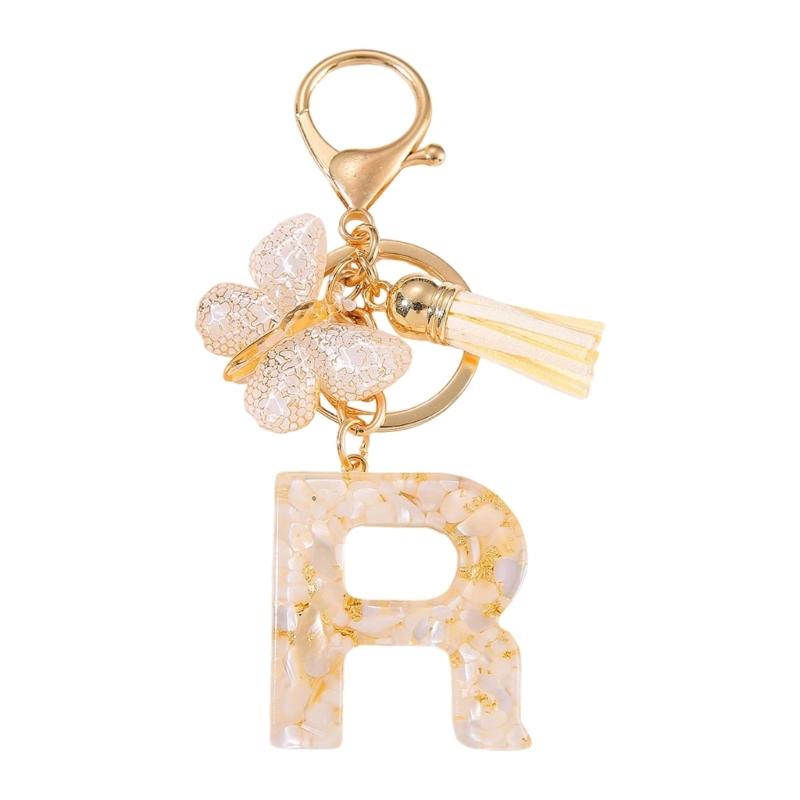 Trendy Metal Resin Keychain Butterfly Letter Tassels Designs Corrosion Resistant Lightweight Keyring For Women