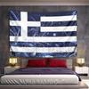 Blue and white stripes with floral and swirling patterns overlayed. Patterned tapestry for bedroom and living room home decor