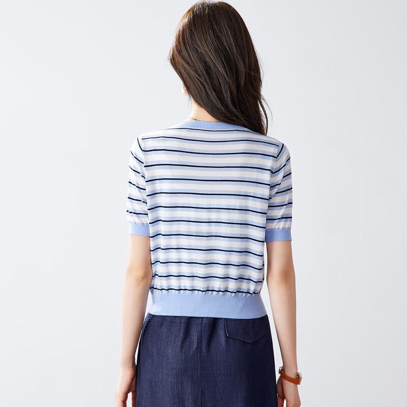 Srcr Women's Striped Knit Cardigan with Mulberry Silk