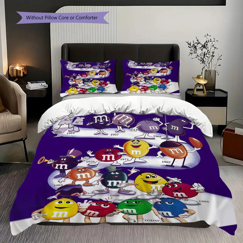 MMs Colorful Characters Bedding(1 * duvet cover + 2 * pillowcase, without core) Bedding set Soft and comfortable Duvet cover and pillowcase