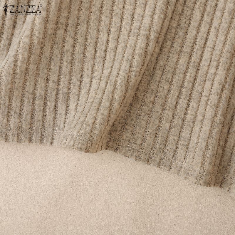 ZANZEA Γυναικεία μονόχρωμη μακρυμάνικη μπλούζα με στρογγυλή λαιμόκοψη