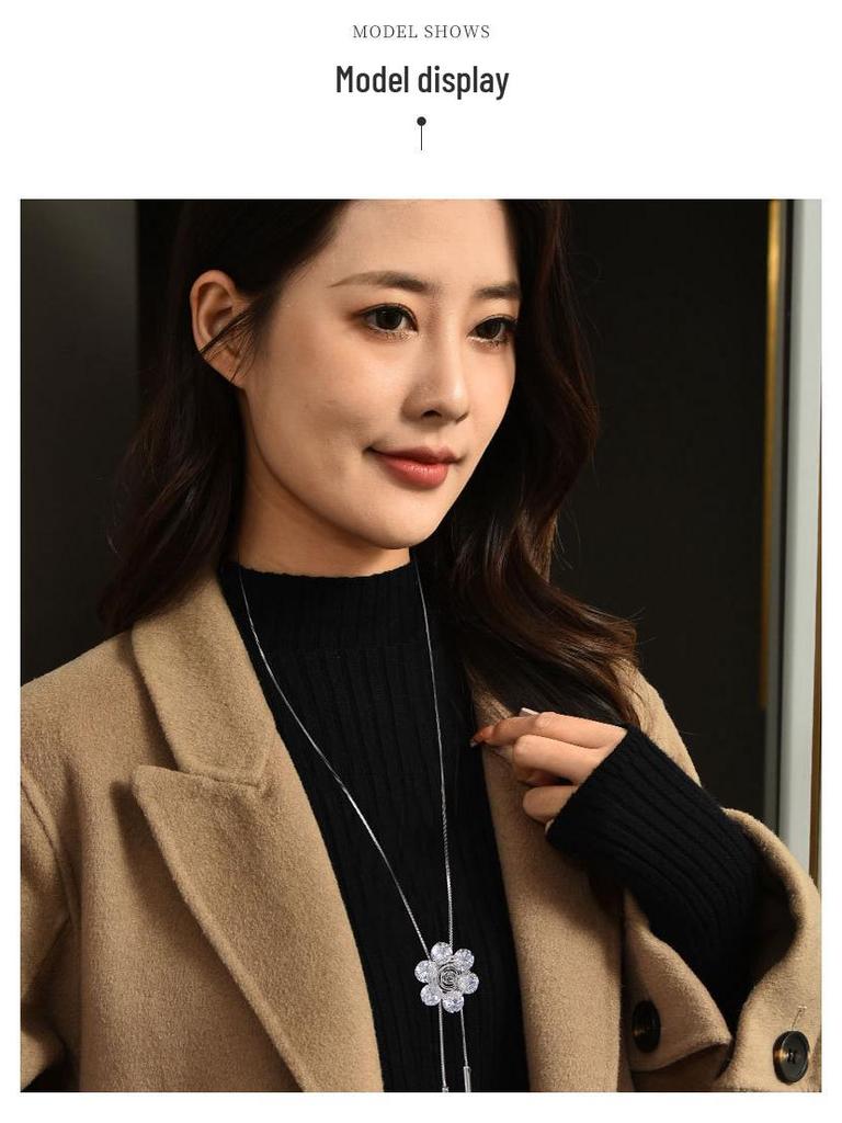 Versatile Crystal Flower Sweater Necklace - Japanese & Korean Fashion Jewelry Pendant