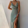 Spring Sexy V-neck Halter Slit Mid-length Dress for Women