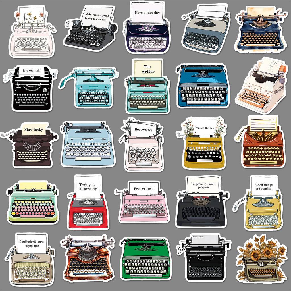 50 Retro Typewriter Graffiti Stickers Personalized Creative Trends DIY Water Cup Luggage Decorative Stickers