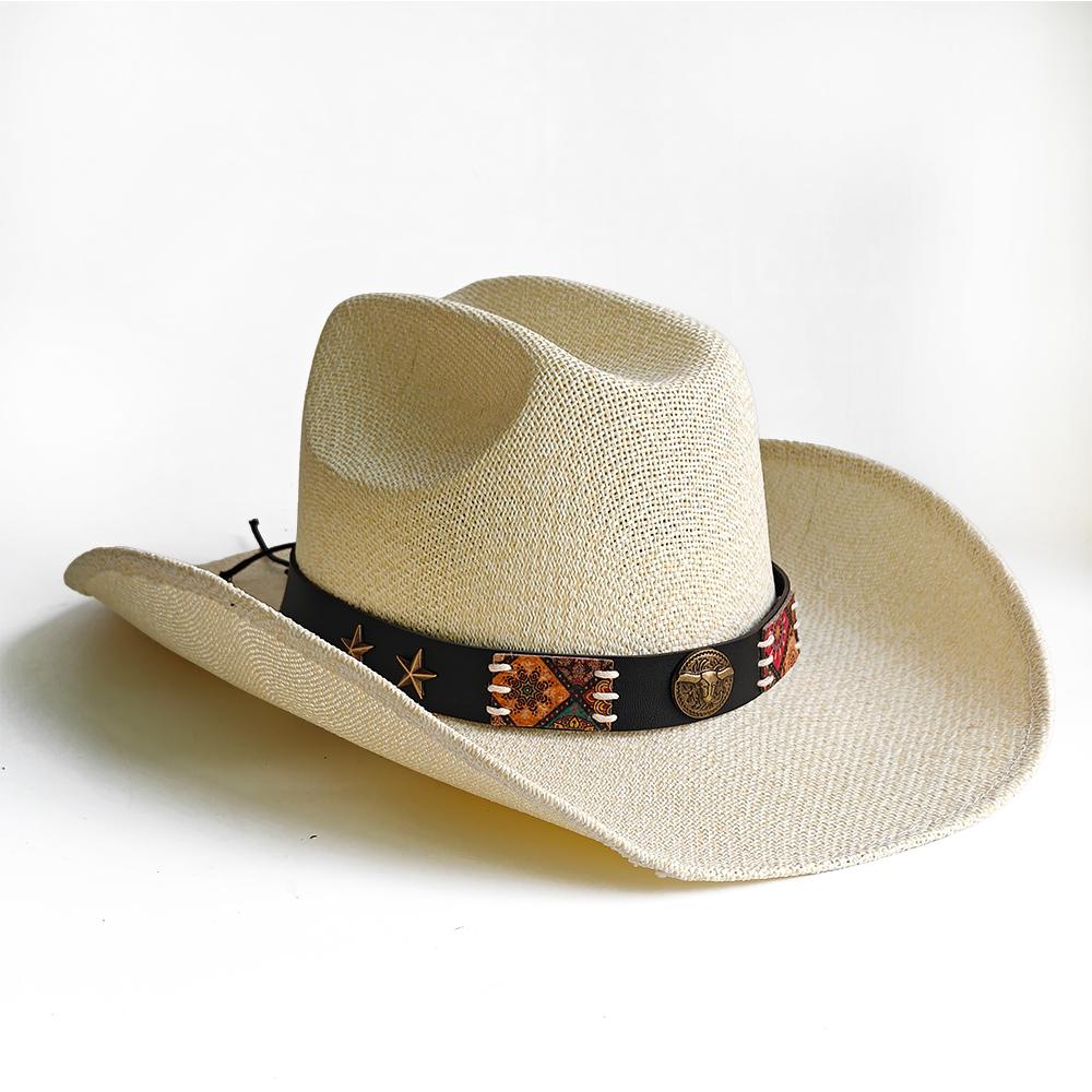 Sombrero de Vaquero Occidental de Ala Ancha Sombrero Tejido a Máquina Para Mujeres Hombres Protección Solar para Exteriores Playa Viajes Vacaciones
