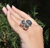 Labradorite Gemstone Ring: Handmade 925 Sterling Silver Three Stone Statement Ring