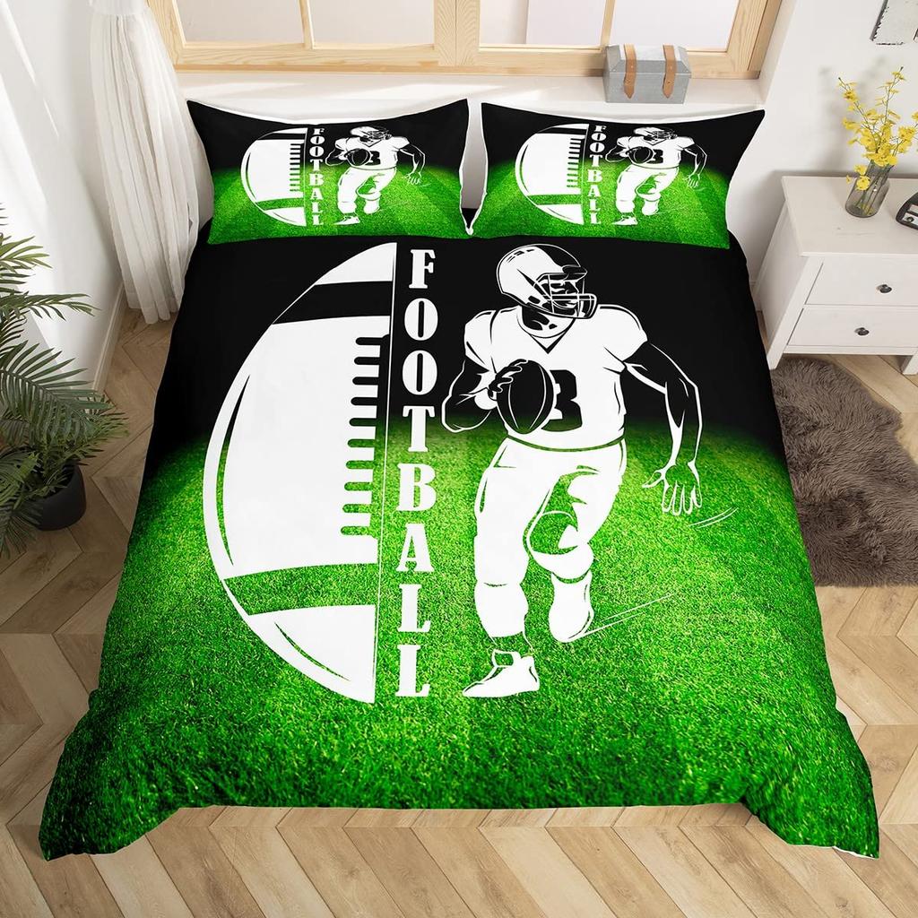 Boys Rugby Sports Duvet Cover Queen Football Bedding Set Ball Sport Comforter Cover Black Tie Dye Quilt Cover with 2 Pillowcases
