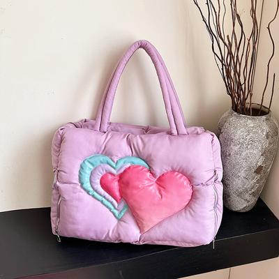 2025 New Down Bag Women's Large-capacity Large Bag Love Fluffy Cute Portable Shoulder Bag Tote Bag