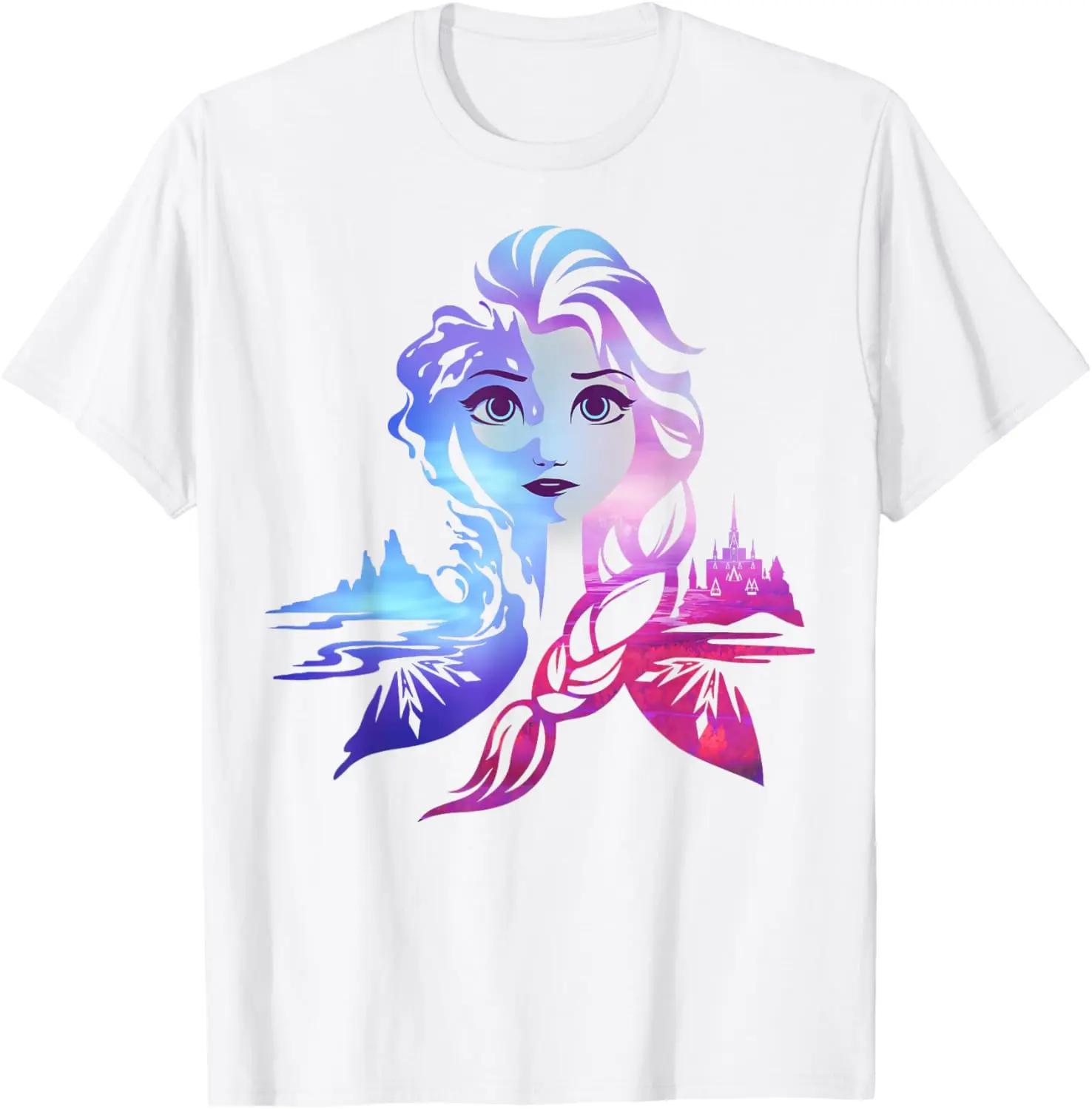 Hot Fashion Disney Frozen 2 Elsa Two Tone Gradient Portrait T-Shirt S-4XL Four Seasons Gift XXXL