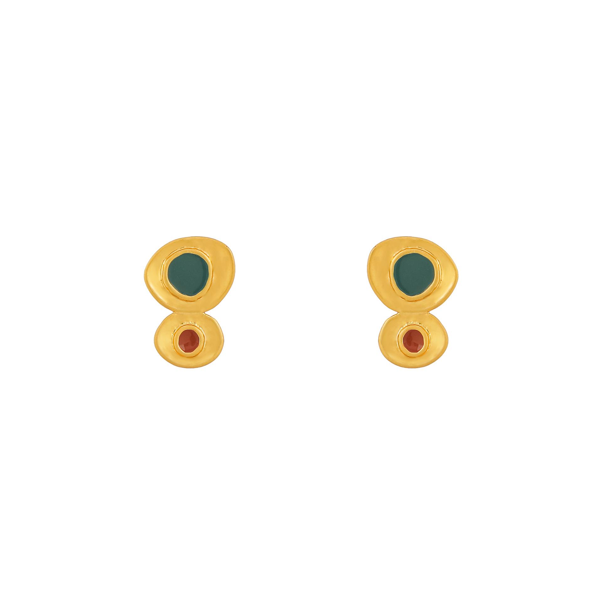 Vintage Enamel Gold Red Green Earrings - Spanish Temperament, 925 Sterling Silver