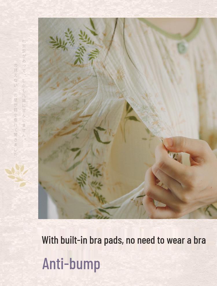 Umstandskleid aus reiner Baumwolle mit Brustpolstern - Leichter Frühlings-/Sommer-Postpartum-Still-Bademantel