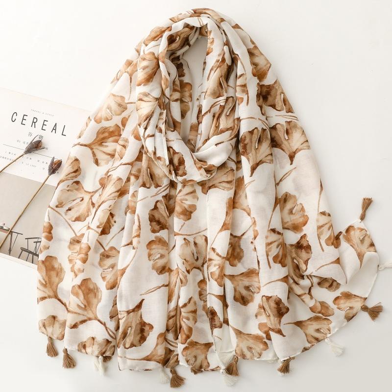 

Women Viscose Scarf Big Size 88*180cm Cotton Linen Feeling Soft Green Maple Leaf Shawl Tassel Hijab Wrap Pashmina Soft Beach 88x180cm