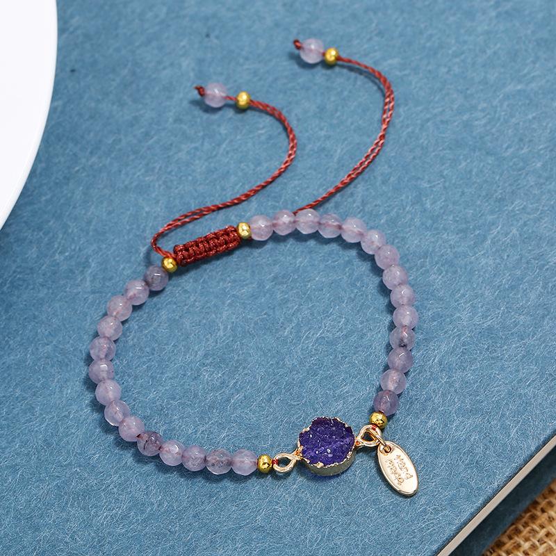 Retro sweet bracelet women's small fresh and versatile fashion temperament pink amethyst hand rope jewelry