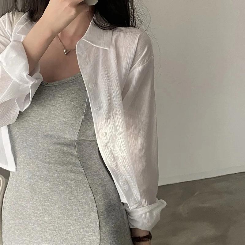 Summer Sunscreen Shirt Women Sexy Backless Chiffon Sun Protection Cardigan Tops Woman Solid Color Loose Casual Blouse  Exposed Back Short Shirt