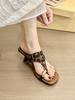 Fishing Hot Girl Feeling! Retro Square Head Set Toe Flip-flops Female Summer Metal Buckle Word with Thick Heel Sandals