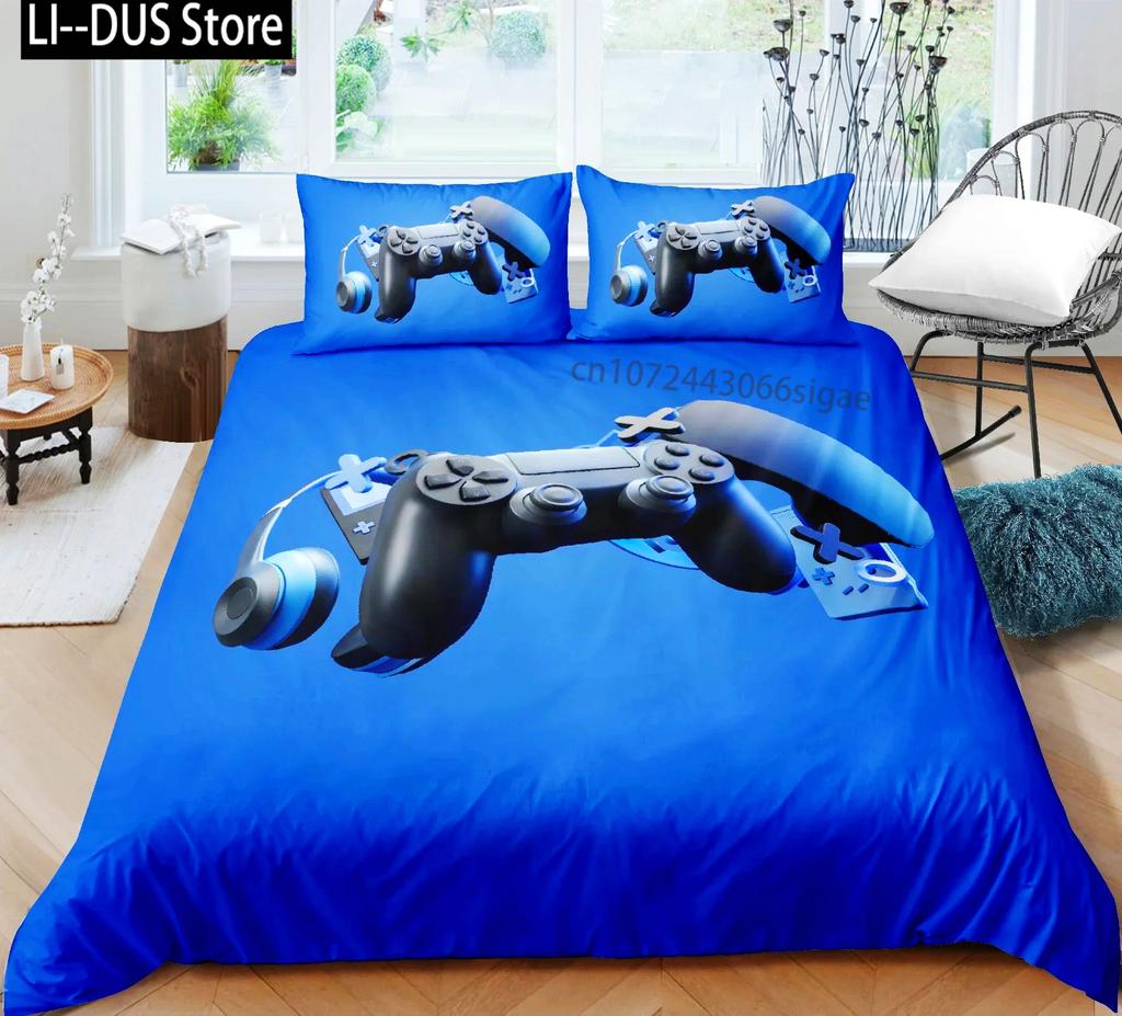 Set de lenjerie de pat pentru gamer pentru dormitor, moale, modern, cu gamepad, cuverturi confortabile pentru copii, husă de plapumă, husă de pilotă cu jocuri video și față de pernă