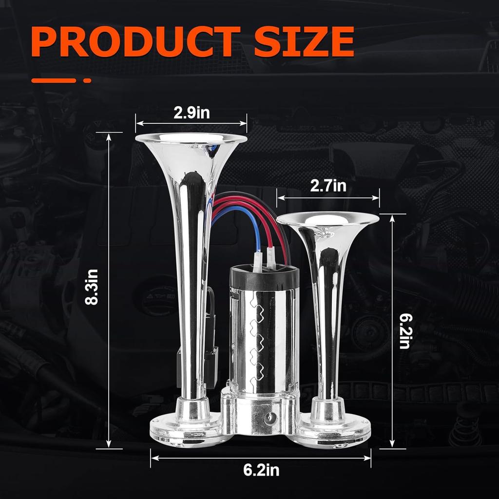 12V 600DB Upgraded Air Horn Dual Trumpets, Super Loud Train Electric Horn Kit with Air Compressor Compatible with 12V vehicles Trucks Trains Boats
