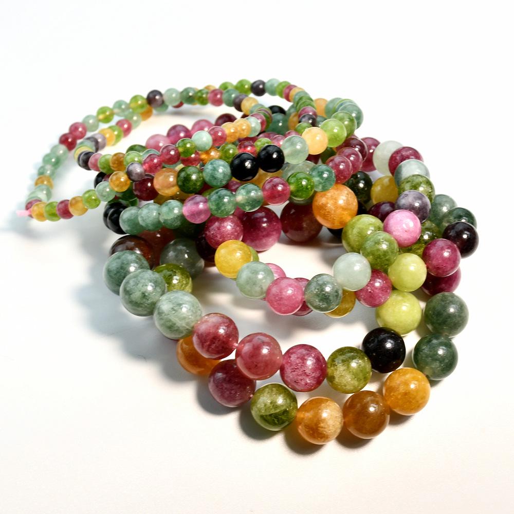 Bohemian Rainbow Tourmaline Beaded Bracelet: Colorful Women's Single-Loop Elastic Cord Jewelry
