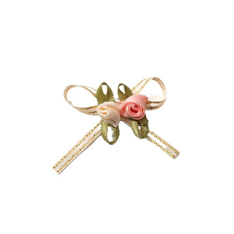 2pcs Beige Mini Flower Bow Ribbons for Gift Wrapping and Crafts, Gift Wrapping Ribbon